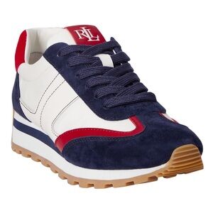 Ralph Lauren Navy White Red Suede Retro Trainer